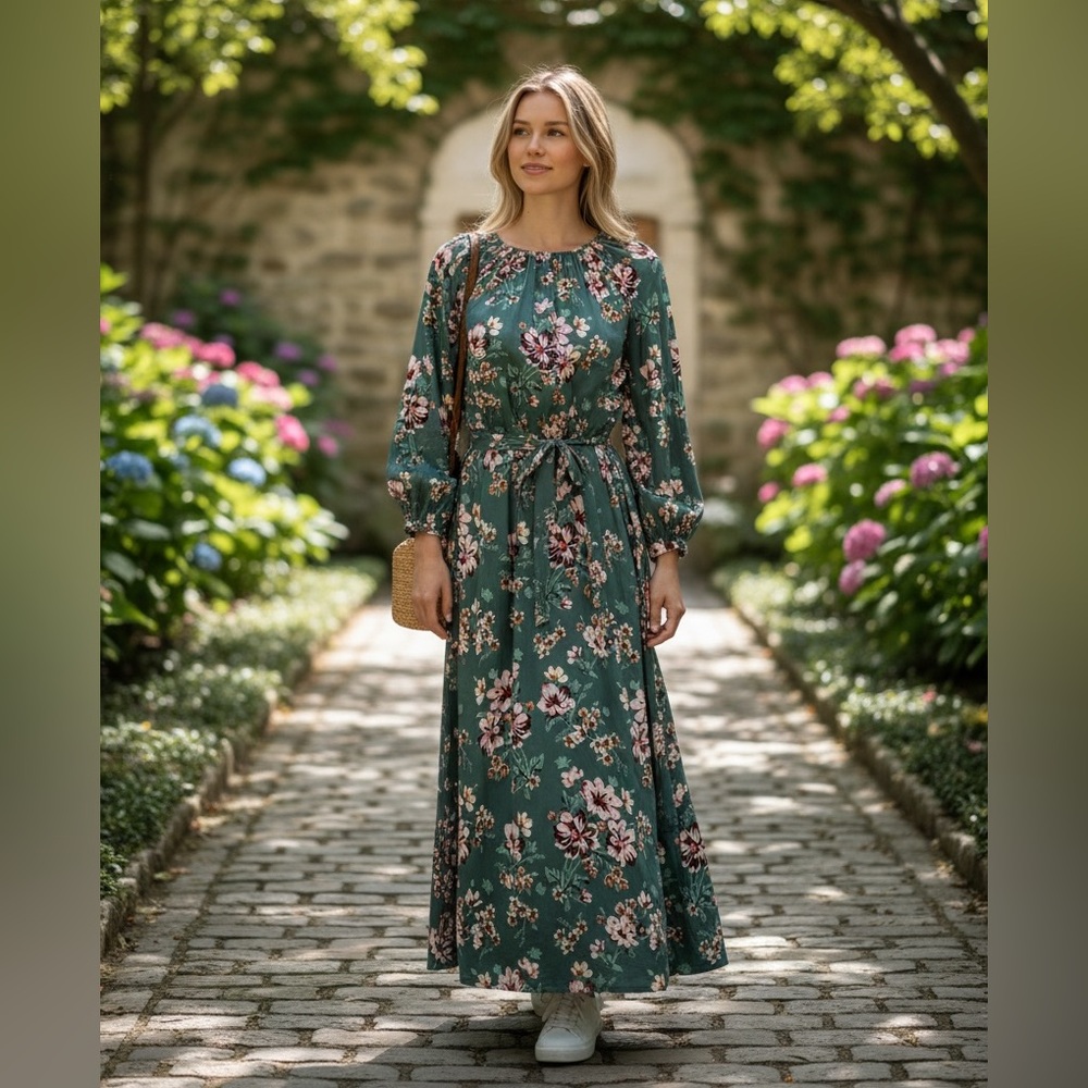 Olivia James The Label Sage Floral Long Sleeve Maxi Dress